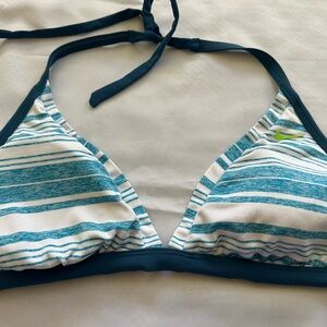 Nike Teal and White Striped Bikini Top